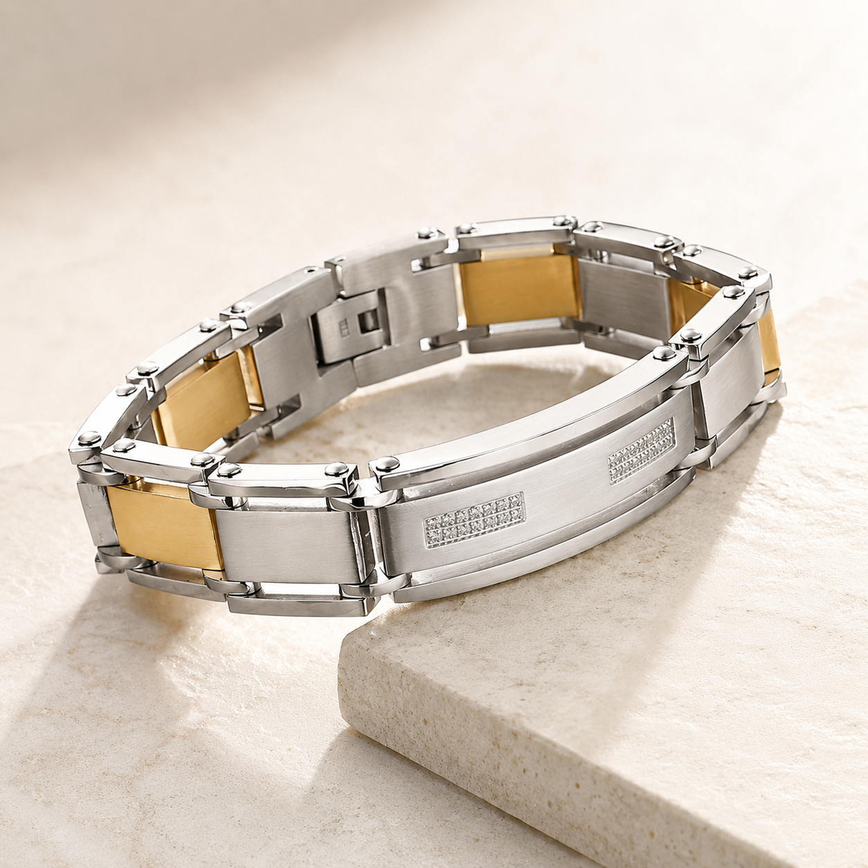 Customizable diamond-encrusted titanium steel bracelet