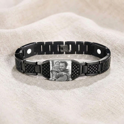 Black carbon fiber photo bracelet with a custom family portrait